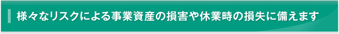 様々なリスクによる事業資産の損害や休業時の損失に備えます